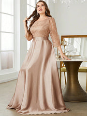 Mgiacy Crew neck long sleeve sequin patchwork satin long gown ball dress Party dress Bridesmaid dress SHOWLU FASHION STORE