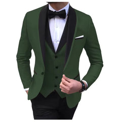 Casual Solid 3 Piece Men Wedding Suits Slim Fit Shawl Lapel Blazer Vest Pants Formal Business Groom Tuxedos Party Costume Homme