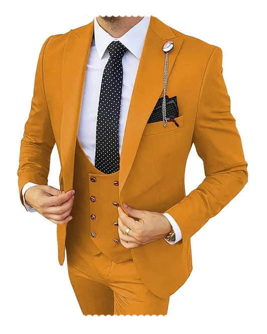 Formal Men 3 Piece Wedding Suits Groom Tuxedos Slim Fit Business Suits Peak Lapel Jacket Costume Homme (Blazer+Pants+Vest) SHOWLU FASHION STORE