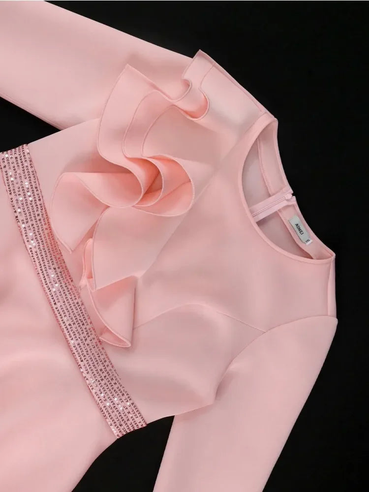 Church Dresses for Women Elegant Ruffles Long Flare Sleeves Sequined Party Bodycon Peplum Classy Occasion African Wedding Guest SHOWLU FASHION STORE