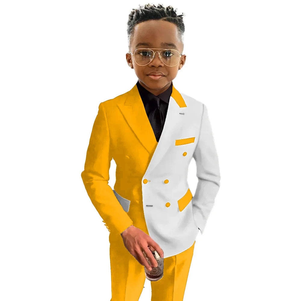 Boys Suit Fashion Wedding Tuxedo 2-piece Set Pointed Collar Jacket Double Breasted Blazer Pants for Party SHOWLU FASHION STORE