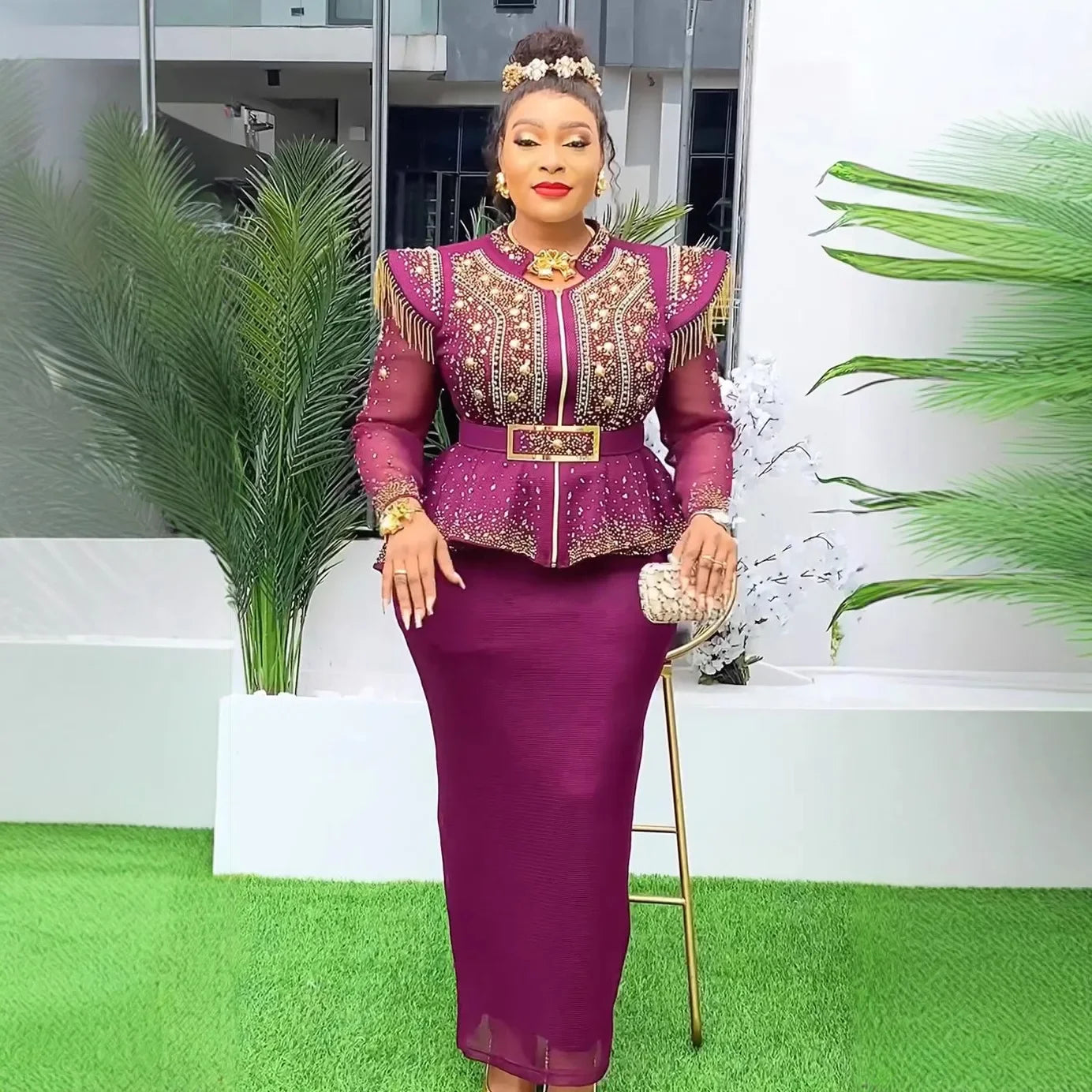 2025 Spring African Clothes for Women 2 PCS Sets Tops and Skirts Suit Dashiki Ankara Outfit Robe Plus Size Wedding Party Dresses SHOWLU FASHION STORE