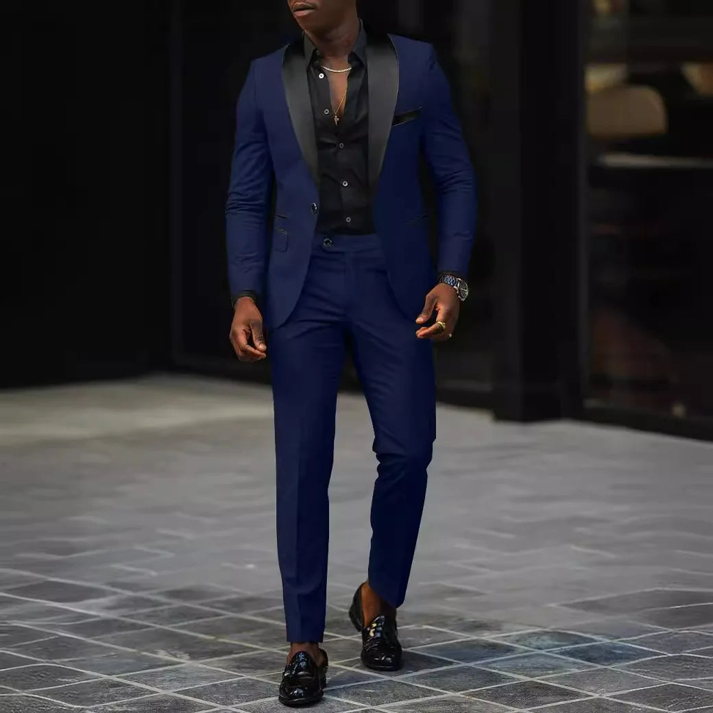 Men's New Fashion Business Casual Two-piece, Comfortable and Breathable Slim-fit Side Slit Single-button Suit Jacket+trousers SHOWLU FASHION STORE