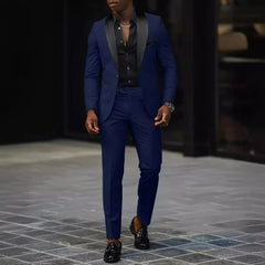 Men's New Fashion Business Casual Two-piece, Comfortable and Breathable Slim-fit Side Slit Single-button Suit Jacket+trousers SHOWLU FASHION STORE