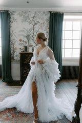 Ruffles Boho Bride Robe And Nightgown Customized Bridal Gowns Photo shoot Maternity Dressing Gown for Photography SHOWLU FASHION STORE
