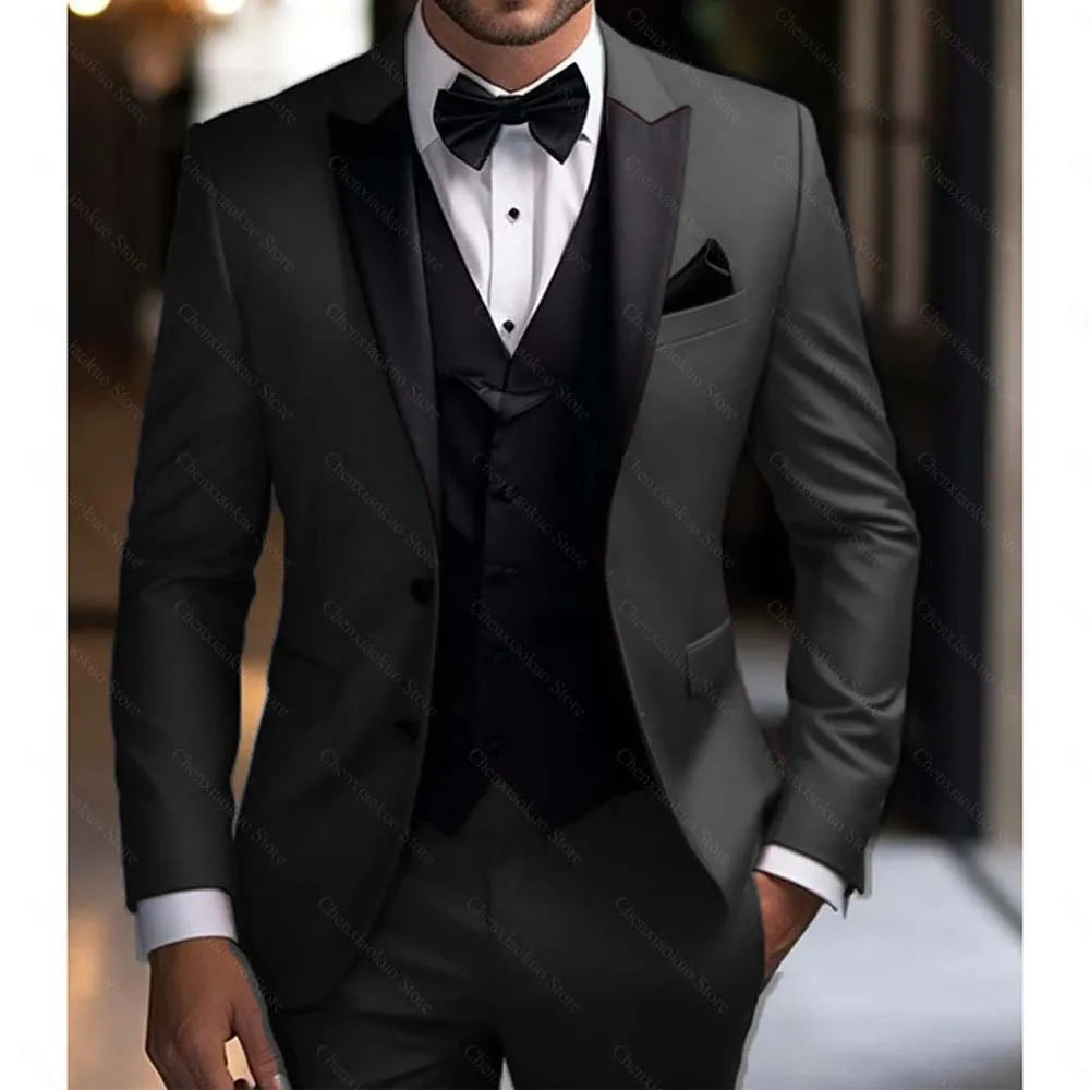 Men Suits 3 Piece Elegant Peak Lapel Single Breasted Tuxedo Slim Groom Wedding Party Formal Male Suit (Blazer+Vest+Pants) SHOWLU FASHION STORE