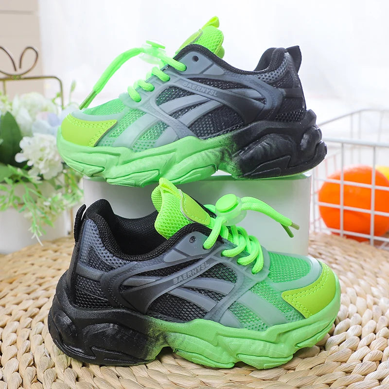 Girls Cute Gradient Mesh Sneakers Low Top Breathable glowing Platform Sports kids Shoes SHOWLU FASHION STORE