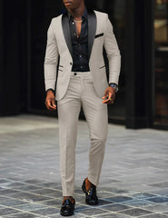 Men's New Fashion Business Casual Two-piece, Comfortable and Breathable Slim-fit Side Slit Single-button Suit Jacket+trousers SHOWLU FASHION STORE