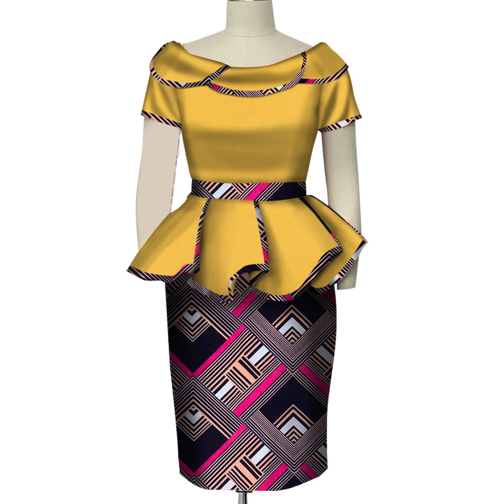 Africa Style Two Piece Short Set for Women Summer Dashiki Crop Top and Skirt Africa Clothes Bazin Halter Sexy Office Set WY5140