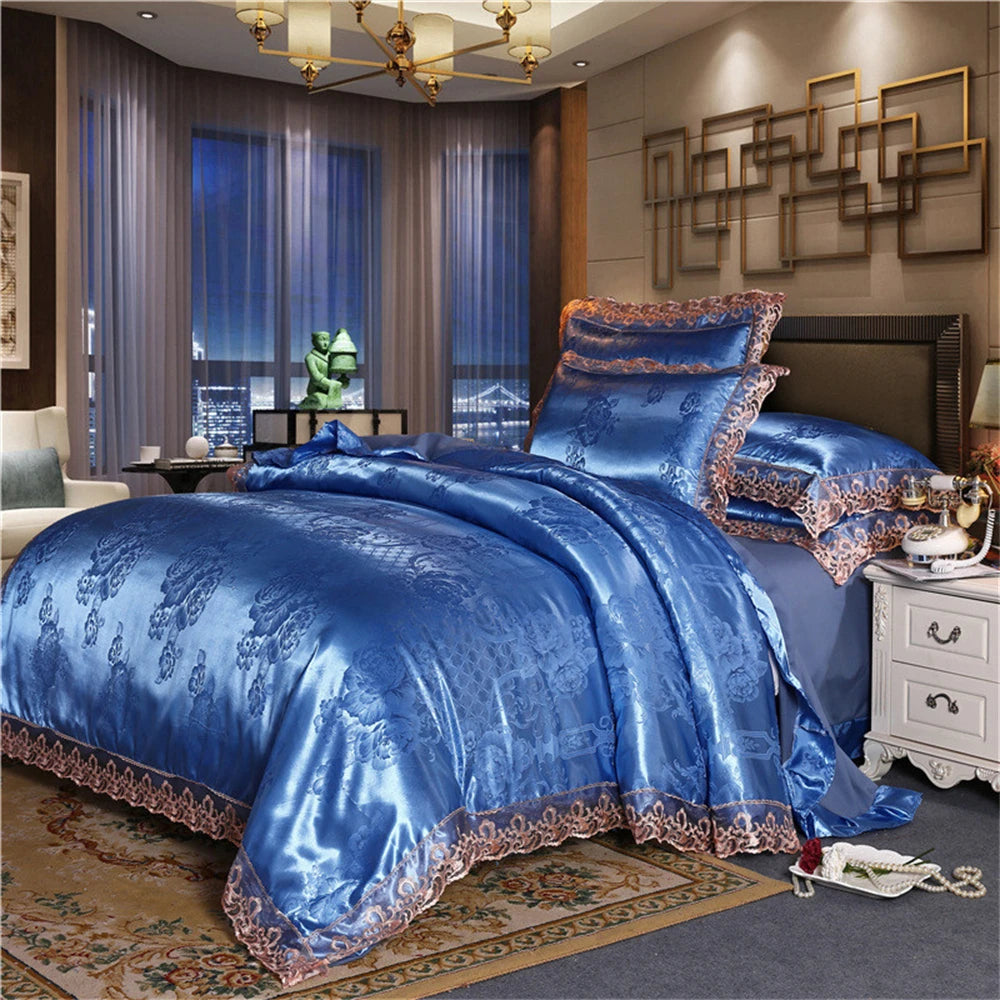 Nordic Satin Jacquard Duvet Cover Set Luxury Flower Bedding Set Adlut Quilt Cover Pillowcases Sheet Twin Queen King Home Texiles SHOWLU FASHION STORE