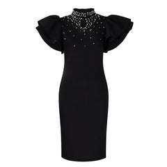 Women's 2025 new spring/summer fashion sexy lotus sleeve beaded party dinner dress trend dress