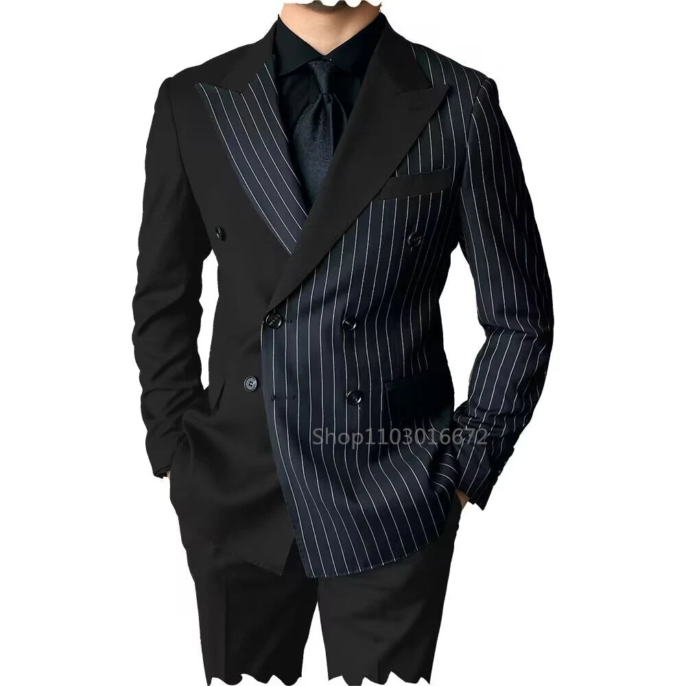 New Style Slim Fit Men Suits 2 Piece Groom Tuxedos Peak Lapel Double Breasted Blazer Pants Sets Prom Business Costume Homme SHOWLU FASHION STORE