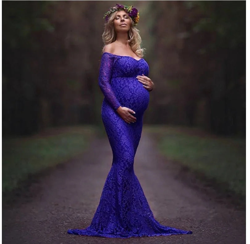 2025 Mermaid Maternity Dresses For Photo Shoot Lace Maxi Maternity Gown Off Shoulder Sexy Women Pregnancy Dress Photography Prop