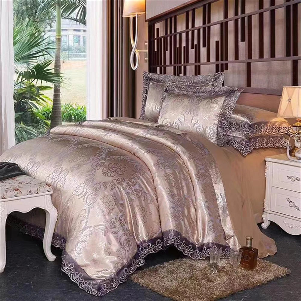 Nordic Satin Jacquard Duvet Cover Set Luxury Flower Bedding Set Adlut Quilt Cover Pillowcases Sheet Twin Queen King Home Texiles SHOWLU FASHION STORE