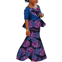 African Kids Dresses African Dashiki Print Cotton Wax Matching Dresses Africa Children Summer Plus Size Clothing