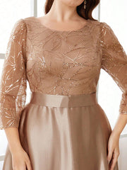 Mgiacy Crew neck long sleeve sequin patchwork satin long gown ball dress Party dress Bridesmaid dress SHOWLU FASHION STORE
