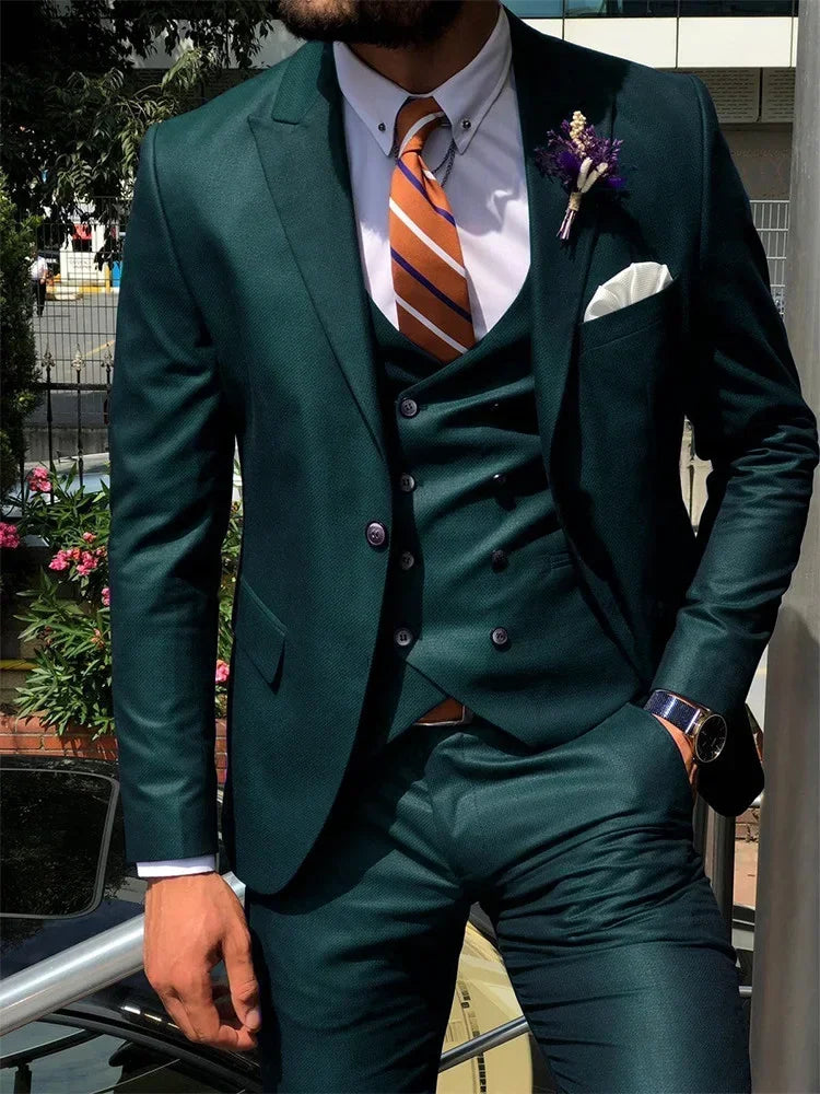 Dark Blue 3 Piece Slim Men Fashion Suit Cutsom Groom Wedding Tuxedo Prom Wedding Tailor Made Men Suit Costume Homme Mariage SHOWLU FASHION STORE