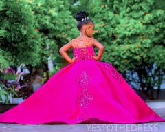 Fuchsia Baby Girl Birthday Party Satin Dress Beaded Lace Appliques Sleeveless Flower Girl Dresses For Wedding Customized