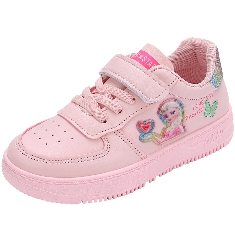 Disney Princess Elsa Children's Casual Shoes Spring Autumn Fashion Cartoon Girls' Casual Shoes Breathable White Shoes Size 25-36 SHOWLU FASHION STORE