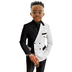Casual Suit For Boy New Style 2 Pieces Peak Lapel Double Breasted Blazer Pants High Quality Boys' Suit Set Flower Boy Dress