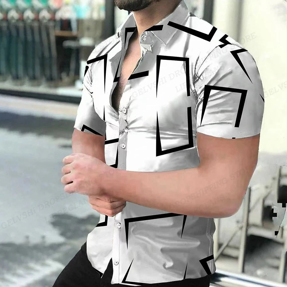 Geometric 3d Print Beach Shirts Short Sleeve Hawaiian Shirts Men's Blouses Graphic Shirt Cuba Camisa Men's Clothing SHOWLU FASHION STORE