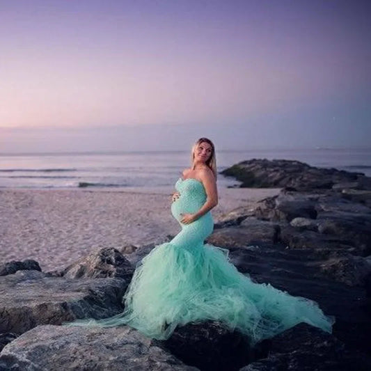 Maternity's Short Sleeve Maternity Gown Lace Maxi Dress Pregnant Women Clothes Photography Pregnancy Dresses for Photo Shoot