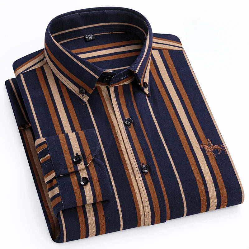 Plus size 6XL 100%cotton korean fashion long-sleeve shirts for men slim fit formal plain shirt striped houndstooth plaid clothes SHOWLU FASHION STORE