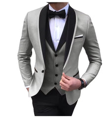 Casual Solid 3 Piece Men Wedding Suits Slim Fit Shawl Lapel Blazer Vest Pants Formal Business Groom Tuxedos Party Costume Homme