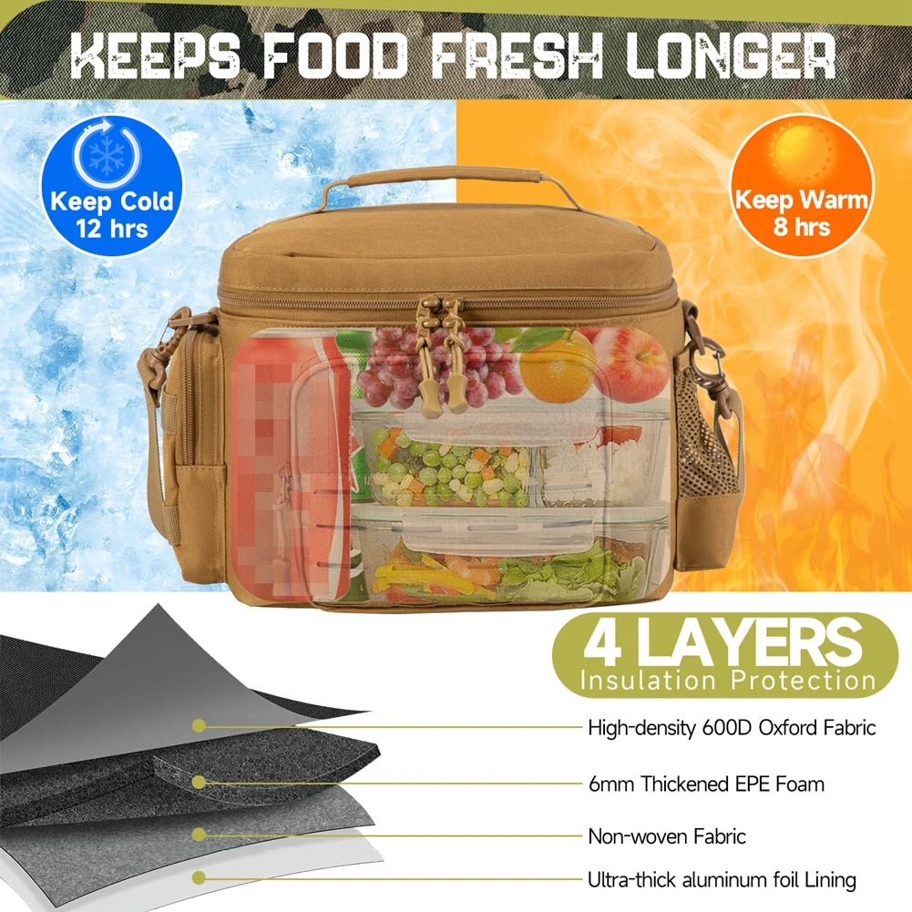 Tactical Lunch Bag for Men Outdoor Heavy Duty Lunch Box Work Leakproof Insulated Durable Thermal Cooler Bag Meal Camping Picnic SHOWLU FASHION STORE