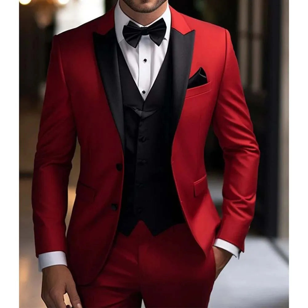 Men Suits 3 Piece Elegant Peak Lapel Single Breasted Tuxedo Slim Groom Wedding Party Formal Male Suit (Blazer+Vest+Pants) SHOWLU FASHION STORE
