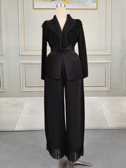 Miyake Folds Fall/Winter 2024 New Fringe Suit Lapel Lace-up Coat With Straight Skirt Two-piece Set SHOWLU FASHION STORE