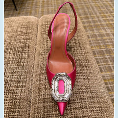 Rhinestone Toe Sandals Women's New Black Versatile Temperament Silk Pointed Toe Back Strap Stiletto Heels SHOWLU FASHION STORE
