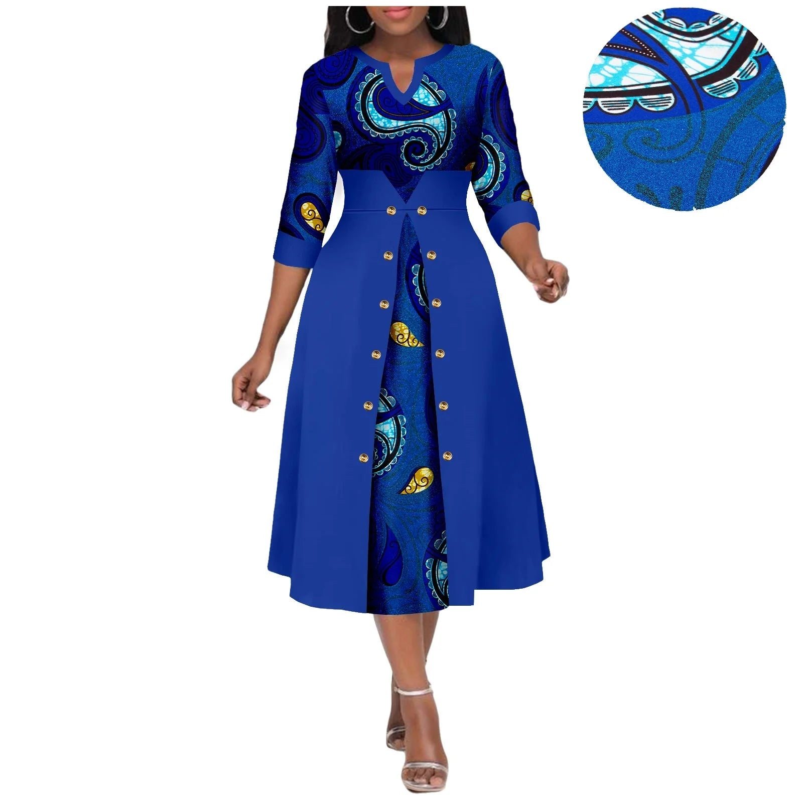 Africa Ankara Printed Fabric Women's Dress V Neck Sexy Double Hem Splicing Clash Color Model Skirt 2425190 SHOWLU FASHION STORE