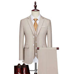 Mens Business Casual (suit + Vest + Trousers) Wedding Suit High-quality Handsome European and American Suit Pink Three-piece Set SHOWLU FASHION STORE