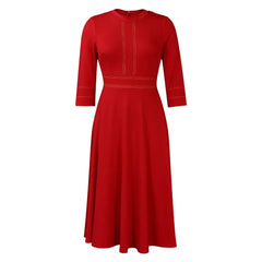 Ladies Spring New Temperament Slim-fit Dress, Solid Color Stand Collar Fashion Large Pendulum Seven Point Sleeve Dress Vestidos SHOWLU FASHION STORE