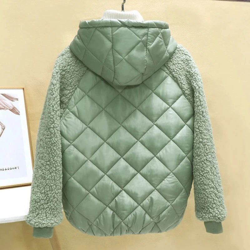 Thin Light Down Cotton Jacket Female Short Coat Autumn Winter Women's 2023 New Hooded Loose Lmitation Lamb Wool Cotton Jacket SHOWLU FASHION STORE