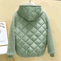 Thin Light Down Cotton Jacket Female Short Coat Autumn Winter Women's 2023 New Hooded Loose Lmitation Lamb Wool Cotton Jacket SHOWLU FASHION STORE