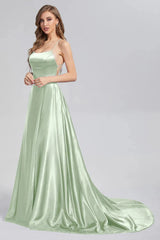 2024 New 3 Styles Simple Satin Bridesmaid Dress Cowl Neckline with Tieing Thin Straps Evening Dress Leg Slit  A-line Prom Dress SHOWLU FASHION STORE