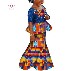 African Kids Dresses African Dashiki Print Cotton Wax Matching Dresses Africa Children Summer Plus Size Clothing