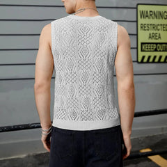 Beach Tops For Men Men'S Knitted Hollowed Out Vest Crew Neck Sleeveless Male Clothes With Designs Camiseta Sin Mangas Hombre SHOWLU FASHION STORE