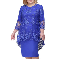 Women's Elegant Lace Embroidery Evening Dress Half Sleeve Knee-Length Round Neck Solid Temperment Dress For Middle-Age Women SHOWLU FASHION STORE