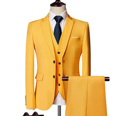 Mens Business Casual (suit + Vest + Trousers) Wedding Suit High-quality Handsome European and American Suit Pink Three-piece Set SHOWLU FASHION STORE