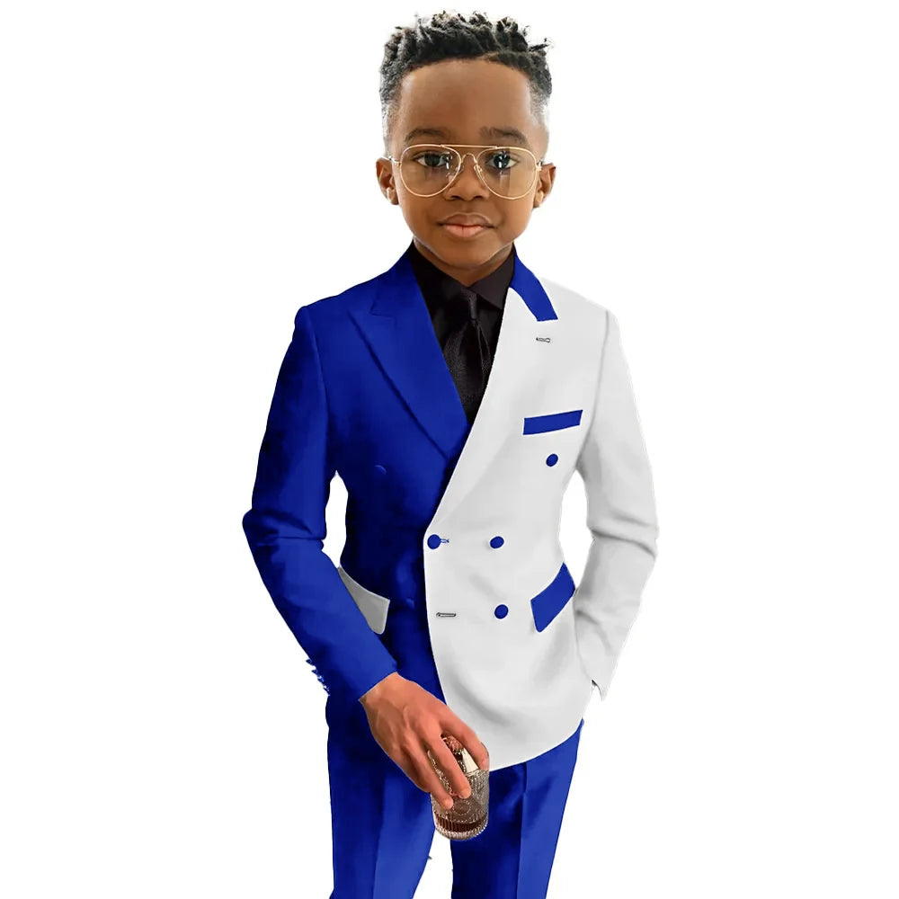 Boys Suit Fashion Wedding Tuxedo 2-piece Set Pointed Collar Jacket Double Breasted Blazer Pants for Party SHOWLU FASHION STORE