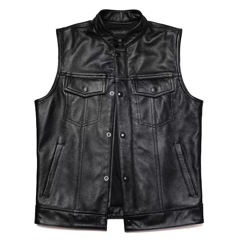 Autumn Winter Men's Faux Leather Waistcoat Classical Men Stand Collar Motorcycle Biker Leather Vest Stylish Clothing SHOWLU FASHION STORE