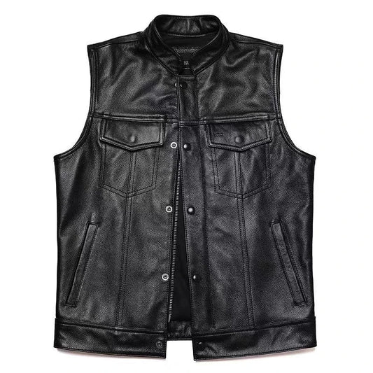 Autumn Winter Men's Faux Leather Waistcoat Classical Men Stand Collar Motorcycle Biker Leather Vest Stylish Clothing SHOWLU FASHION STORE