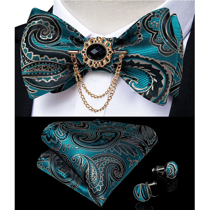 Pink Plaid Solid Men's Self Tie Bow Tie Silk Jacquard Woven Wedding Party Bowtie Hanky Brooch Set Men Butterfly Necktie DiBanGu SHOWLU FASHION STORE