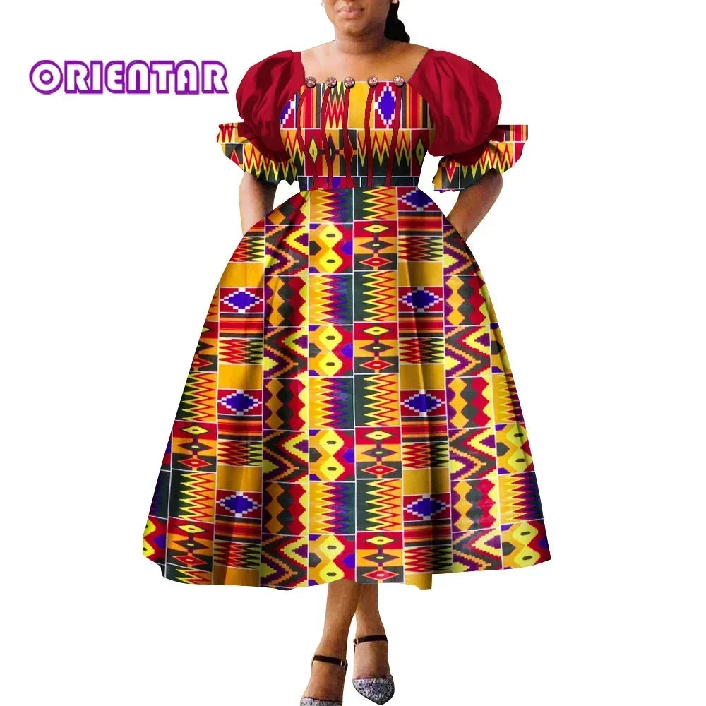 African Style Dresses for Women Puff Sleeve High Waist Gowns Ankara African Dress Princess Dress Robe Africaine Femme WY9970 SHOWLU FASHION STORE