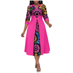 Africa Ankara Printed Fabric Women's Dress V Neck Sexy Double Hem Splicing Clash Color Model Skirt 2425190 SHOWLU FASHION STORE