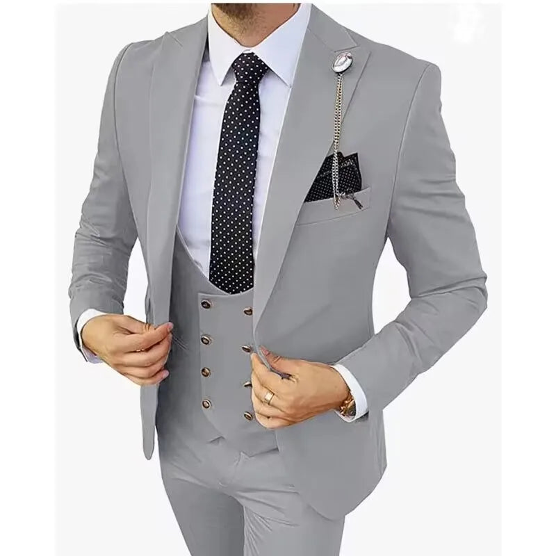 Formal Men 3 Piece Wedding Suits Groom Tuxedos Slim Fit Business Suits Peak Lapel Jacket Costume Homme (Blazer+Pants+Vest) SHOWLU FASHION STORE