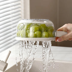 Folding Handle Drain Basket with Lid Fruit Vegetable Washing Bowl Kitchen Washing Basket Plastic Colander Water-Filtering Basin